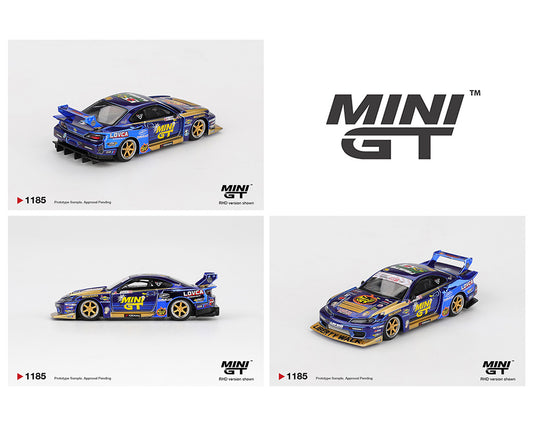 (Preorder) Mini GT 1:64 Nissan LB-Super Silhouette S15 SILVIA #555 Team MINI GT Liberty Walk 2025 Formula Drift Halloween Special – Chrome Blue