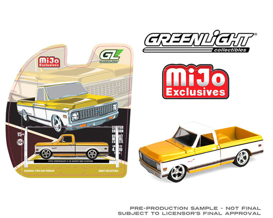 (Preorder) Greenlight 1:64 1972 Chevrolet C-10 Short Bed Custom – Mustard Yellow with White Two-Tone – Mijo Exclusives