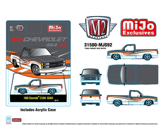 (Preorder) M2 Machines 1:64 1992 Chevrolet C1500 SS 454 – Two-Tone White with Grey – MiJo Exclusives